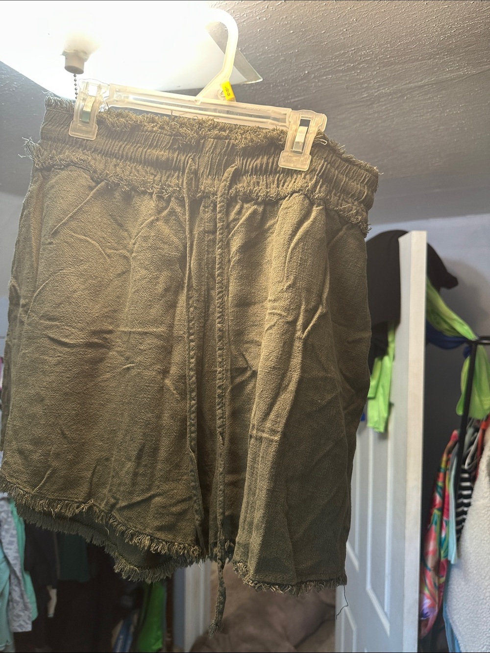 High-Waist Olive Green Casual Drawstring Shorts